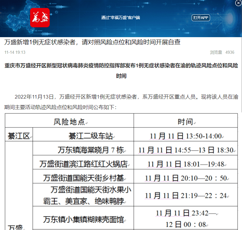 对照自查：綦江、永川、万盛、长寿、城口、沙坪坝、梁平、江津、合川、璧山公布新增感染者轨迹情况