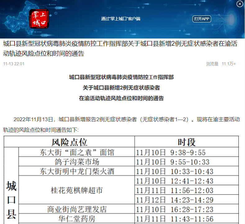 对照自查：綦江、永川、万盛、长寿、城口、沙坪坝、梁平、江津、合川、璧山公布新增感染者轨迹情况